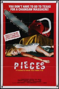 7b0593 PIECES 1sh 1983 Mil Gritos Tiene La Noche, chainsaw horror NOT in Texas, slasher art!