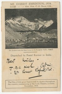 7b1292 EPIC OF EVEREST English postcard 1924 signed by director J.B.L. Noel, ultra rare!