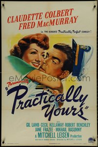 7b0605 PRACTICALLY YOURS 1sh 1944 Claudette Colbert + Air Force pilot Fred MacMurray!