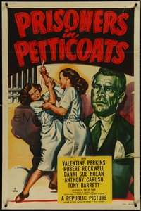 7b0607 PRISONERS IN PETTICOATS 1sh 1950 great woman in prison cat fight artwork!