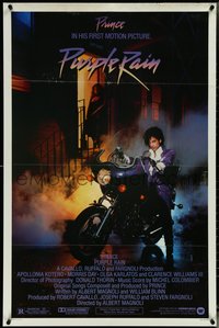 7b0610 PURPLE RAIN 1sh 1984 great image of Prince riding motorcycle, in his first motion picture!