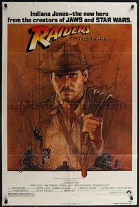 7b0612 RAIDERS OF THE LOST ARK 1sh 1981 Steven Spielberg, great Richard Amsel art of Harrison Ford!