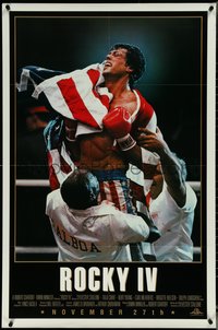 7b0629 ROCKY IV advance 1sh 1985 image of heavyweight boxing champ Sylvester Stallone w/U.S. flag!