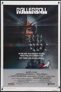 7b0630 ROLLERBALL 1sh 1975 James Caan in a future where war does not exist, Bob Peak art!