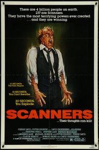 7b0638 SCANNERS 1sh 1981 David Cronenberg, in 20 seconds your head explodes, cool art by Joann!