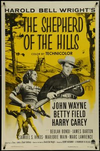 7b0651 SHEPHERD OF THE HILLS 1sh R1955 John Wayne, Betty Field, from Harold Bell Wright novel!