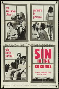 7b0654 SIN IN THE SUBURBS 1sh 1962 Joseph W. Sarno directed, wild bottle parties!