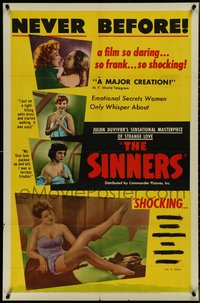 7b0657 SINNERS 1sh R1952 Julien Duvivier, c/u of Serge Reggiani & pretty Monique Melinand!