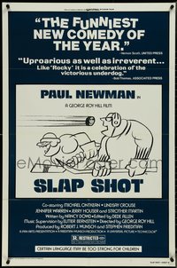 7b0659 SLAP SHOT style B 1sh 1977 Paul Newman hockey sports classic, different cartoon art by R.G.!