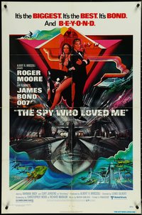 7b0669 SPY WHO LOVED ME 1sh 1977 art of Roger Moore as James Bond & Barbara Bach by Bob Peak!