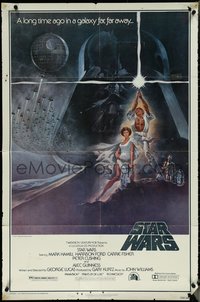 7b0671 STAR WARS style A fourth printing 1sh 1977 A New Hope, Jung art of Vader over Luke & Leia!