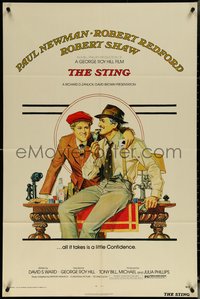 7b0672 STING 1sh 1974 artwork of con men Paul Newman & Robert Redford by Richard Amsel!