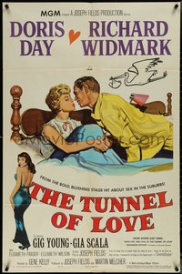 7b0715 TUNNEL OF LOVE 1sh 1958 romantic art of Doris Day & Richard Widmark kissing + sexy Gia Scala!