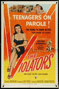 7b0723 VIOLATORS 1sh 1957 Reynold Brown art of sexy smoking bad girl Nancy Malone on parole!