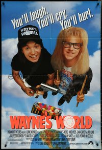 7b0726 WAYNE'S WORLD 1sh 1991 Mike Myers, Dana Carvey, one world, one party, excellent!