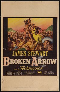 7b0020 BROKEN ARROW WC 1950 art of James Stewart rescuing sexy Native American Debra Paget, rare!