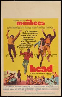 7b0026 HEAD WC 1968 The Monkees, Peter Tork, Davy Jones, Micky Dolenz, Michael Nesmith, very rare!