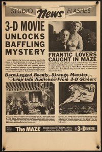 7b0029 MAZE WC 1953 William Cameron Menzies, 3-D movie unlocks baffling mystery, ultra rare!