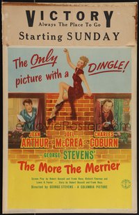 7b0031 MORE THE MERRIER WC 1943 art of sexy Jean Arthur, Joel McCrea, Charles Coburn, classic!