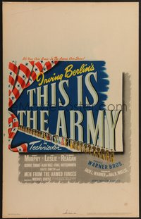 7b0036 THIS IS THE ARMY WC 1943 Irving Berlin musical, Lt. Ronald Reagan, cool patriotic design!