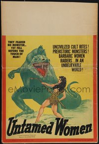 7b0037 UNTAMED WOMEN WC 1952 great art of dinosaur attacking sexy savage cavewoman, ultra rare!