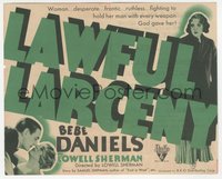 7b1313 LAWFUL LARCENY herald 1930 Bebe Daniels wins back husband's gambling losses, ultra rare!