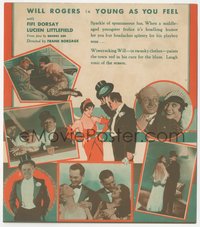 7b1340 YOUNG AS YOU FEEL herald 1931 art of Will Rogers in top hat & Fifi D'Orsay, ultra rare!