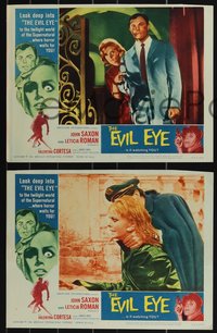 7b1126 EVIL EYE 8 LCs 1964 Mario Bava, John Saxon, cool horror artwork!