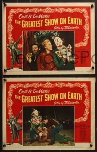 7b1256 GREATEST SHOW ON EARTH 4 LCs 1952 Charles Heston, James Stewart, Betty Hutton & Emmett Kelly!