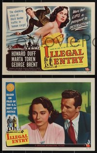 7b1163 ILLEGAL ENTRY 8 LCs 1949 Howard Duff, Marta Toren, true story of human cargo across the border