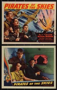 7b1195 PIRATES OF THE SKIES 8 LCs 1938 Kent Taylor, Rochelle Hudson, fiery aircraft dogfight tc art!