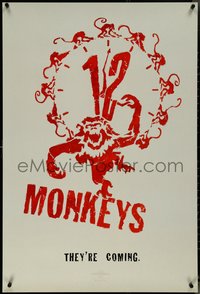 7c0220 12 MONKEYS teaser 1sh 1995 Bruce Willis, Brad Pitt, Stowe, Terry Gilliam directed sci-fi!