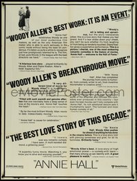 7c0040 ANNIE HALL reviews 30x40 1977 Woody Allen & Diane Keaton, a nervous romance, ultra rare!