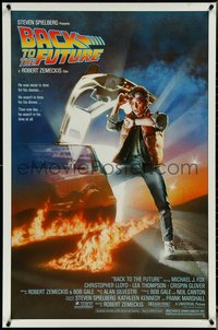 7c0248 BACK TO THE FUTURE studio style 1sh 1985 art of Michael J. Fox & Delorean by Drew Struzan!