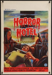 7c0824 HORROR HOTEL Belgian 1963 creepy artwork of human sacrifice, English horror!