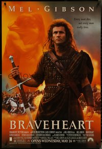 7c0277 BRAVEHEART advance DS 1sh 1995 Mel Gibson as William Wallace in the Scottish Rebellion!