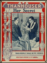 7c0037 HER SECRET vertical British quad 1912 Thanhouser, she finds happiness in tragedy, ultra rare!