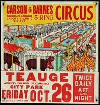 7c0092 CARSON & BARNES 5 RING CIRCUS 21x28 circus poster 1950s cool art of many animals!