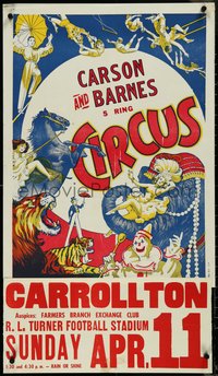 7c0093 CARSON & BARNES 5 RING CIRCUS 21x28 circus poster 1950s acrobats, big cats and more!