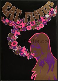 7c0803 EAT FLOWERS 20x29 Dutch commercial poster 1960s psychedelic Slabbers art of woman & flowers!