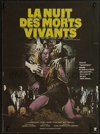 7c0806 NIGHT OF THE LIVING DEAD French 15x21 R1970s Romero, zombie art by Michel Landi, ultra rare!