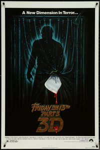 7c0348 FRIDAY THE 13th PART 3 - 3D 1sh 1982 slasher sequel, art of Jason stabbing through shower!