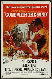 7c0366 GONE WITH THE WIND 1sh R1980s Howard Terpning art of Gable & Leigh over Burning Atlanta!