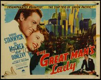 7c0952 GREAT MAN'S LADY style A 1/2sh 1941 Barbara Stanwyck marries Joel McCrea and lives to be 109!