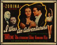 7c0956 I WAS AN ADVENTURESS style B 1/2sh 1940 Vera Zorina, Erich von Stroheim, Lorre, ultra rare!