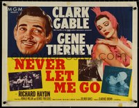 7c0970 NEVER LET ME GO style B 1/2sh 1953 romantic close up art of Clark Gable & sexy Gene Tierney!