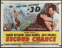 7c0981 SECOND CHANCE style A 3D 1/2sh 1953 Robert Mitchum, sexy Linda Darnell & cable car, rare!