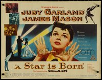 7c0987 STAR IS BORN 1/2sh 1954 great c/u art of Judy Garland, James Mason, George Cukor!