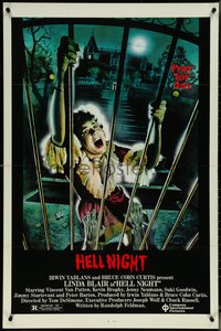 7c0381 HELL NIGHT 1sh 1981 artwork of Linda Blair trying to escape haunted house by Jarvis!