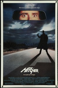 7c0384 HITCHER 1sh 1986 creepy hitchhiker Rutger Hauer, C. Thomas Howell, never pick-up a stranger!